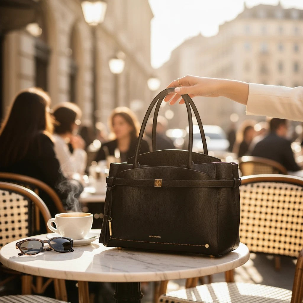 Montemaré Mayfair Work Tote in black pebbled vegan leather
