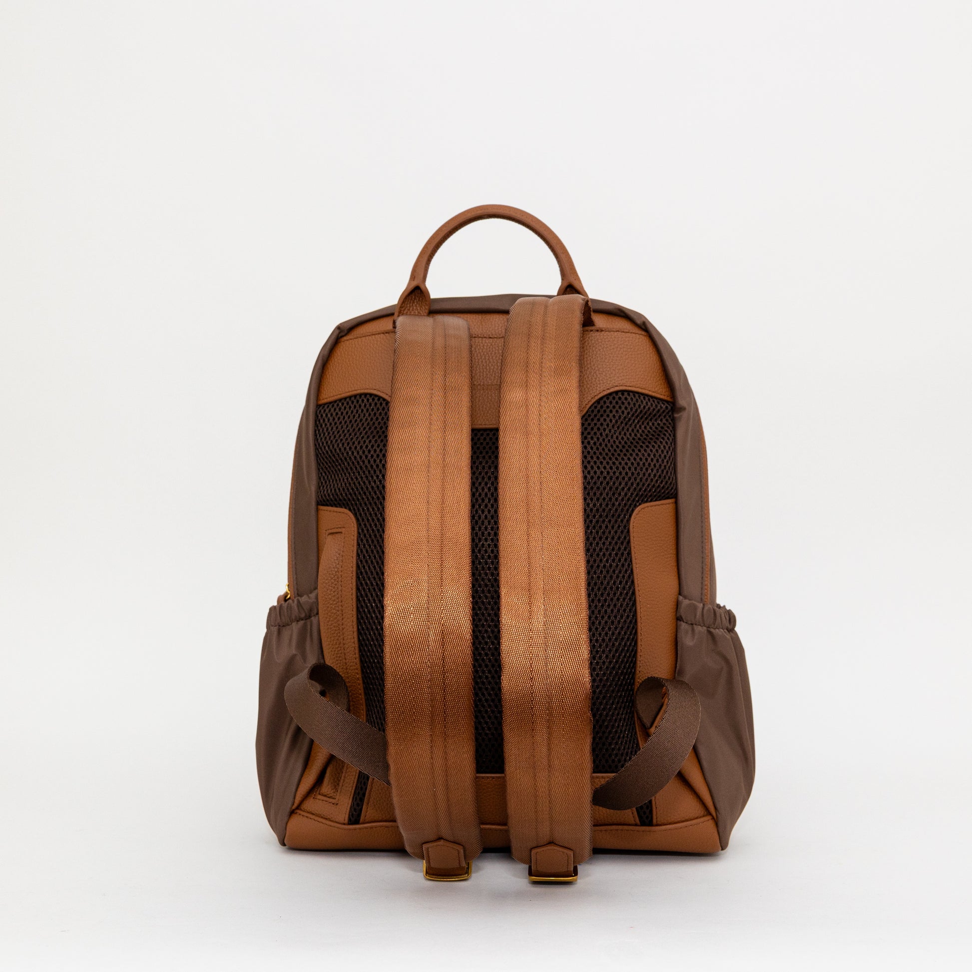 Brown backpack on a white background