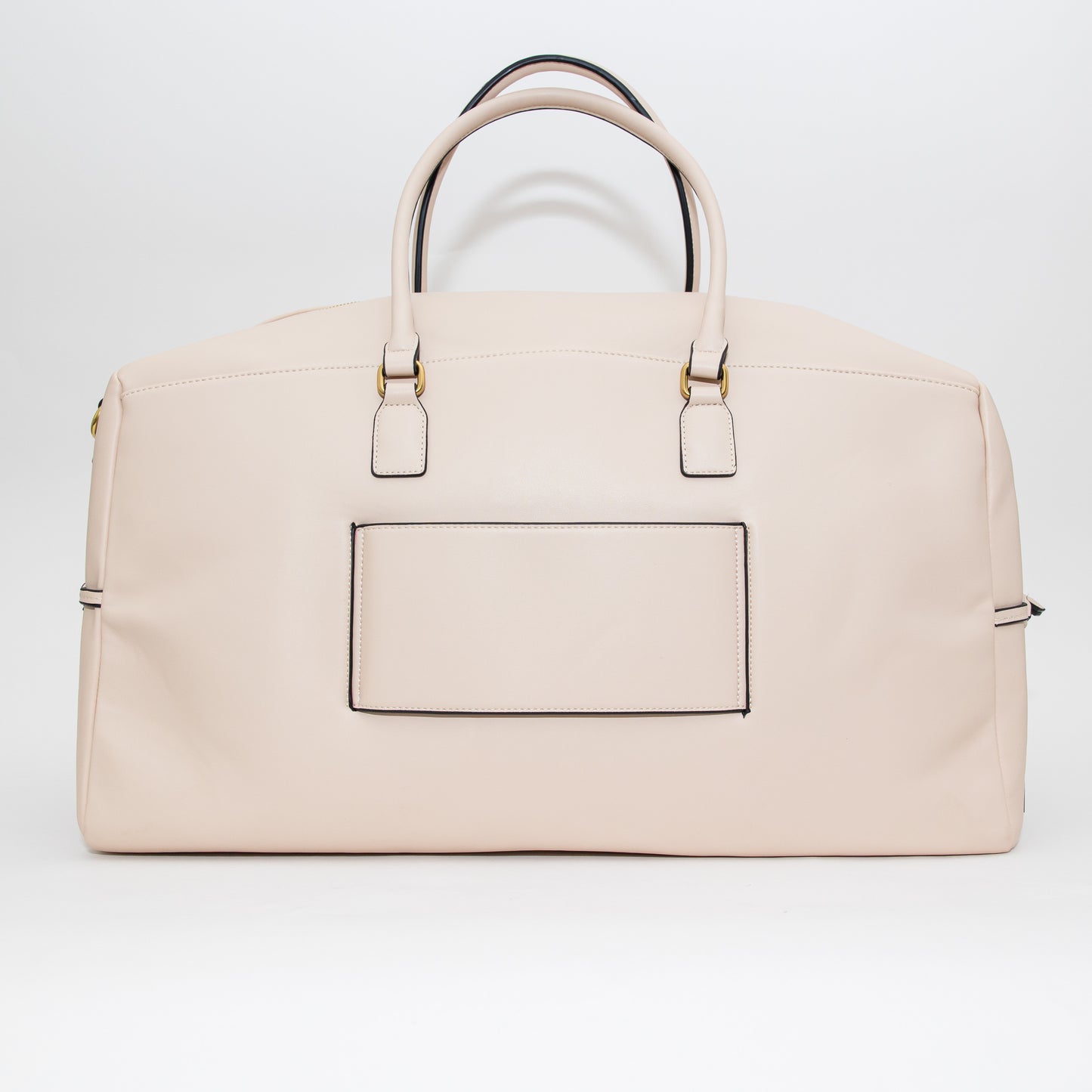 Beige handbag with gold accents on a white background