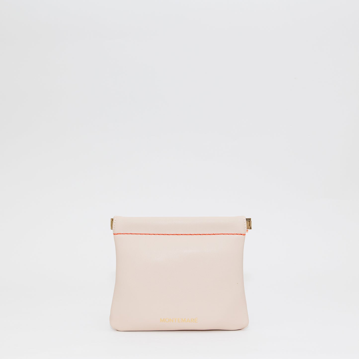 Ivory white square pouch with a gold clasp on a white background