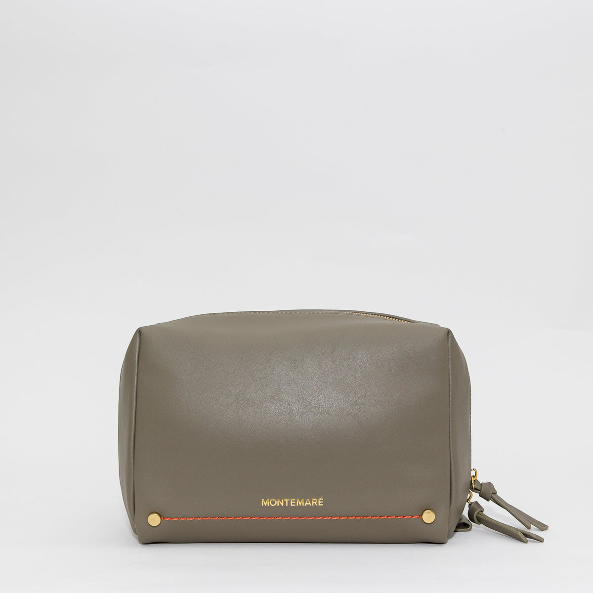 Green leather pouch with 'Montemare' branding on a white background