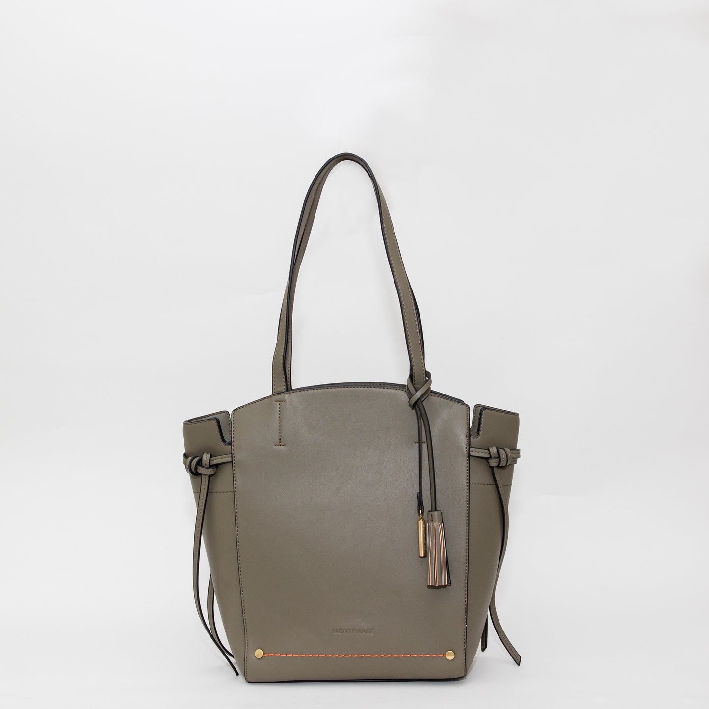 Gray handbag with a strap on a white background