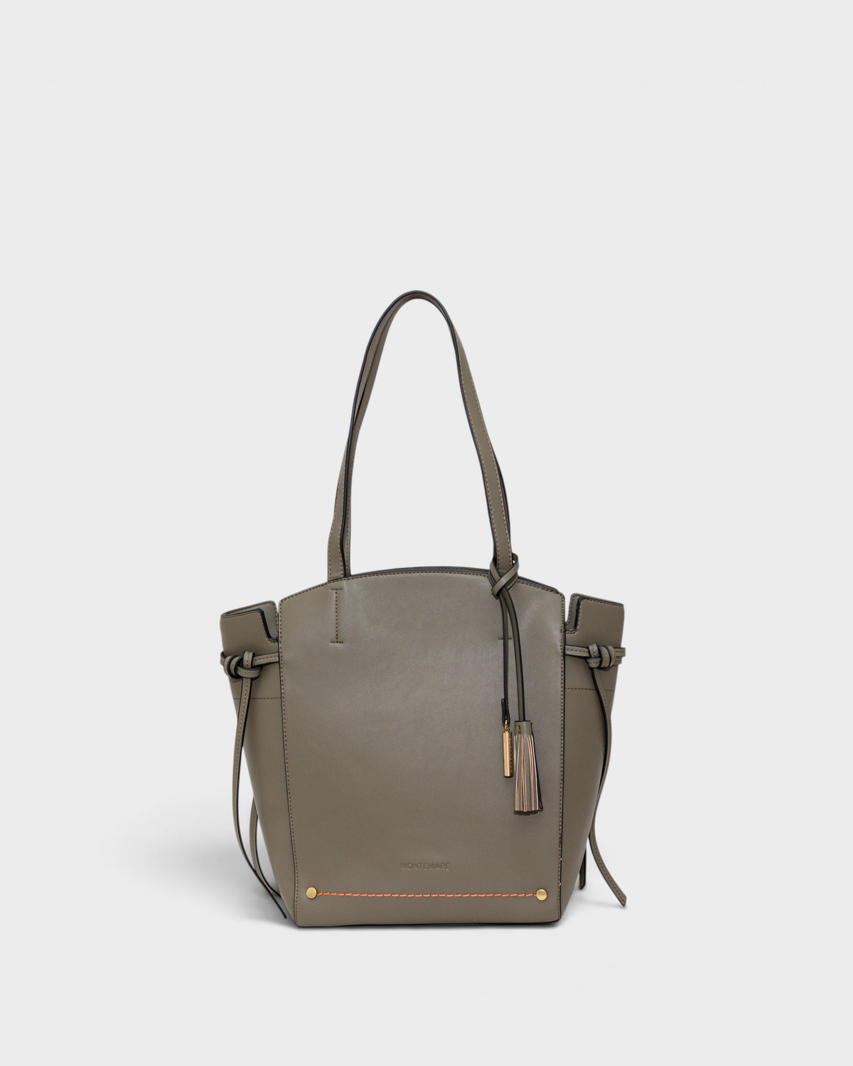 Gray handbag with a strap on a white background