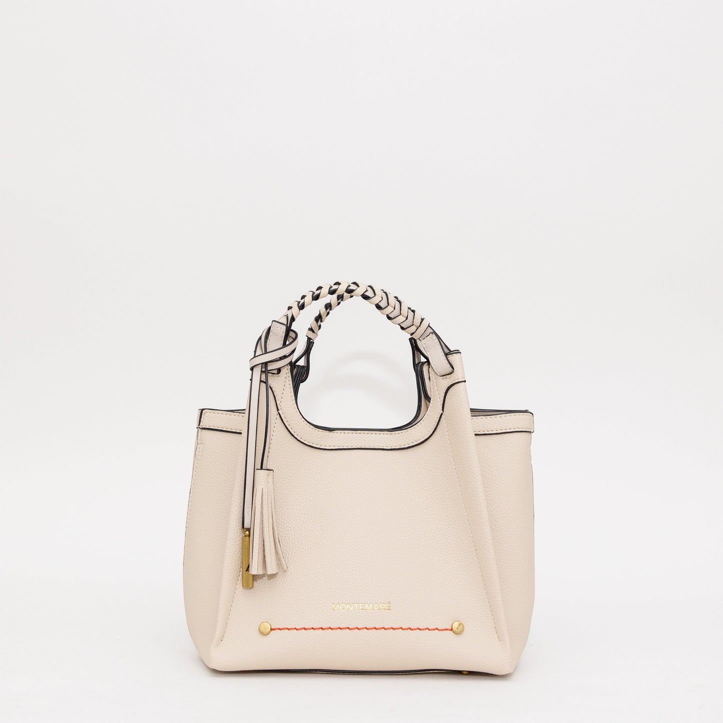Sedona Crossbody in Ivory with braided handle and made of pebbled vegan leather