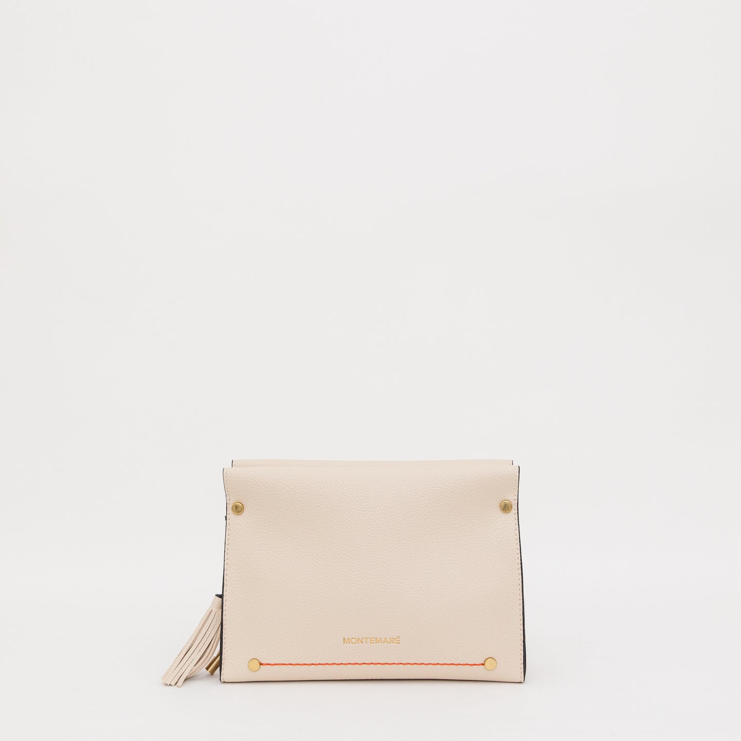 White clutch bag with tassel on a white background