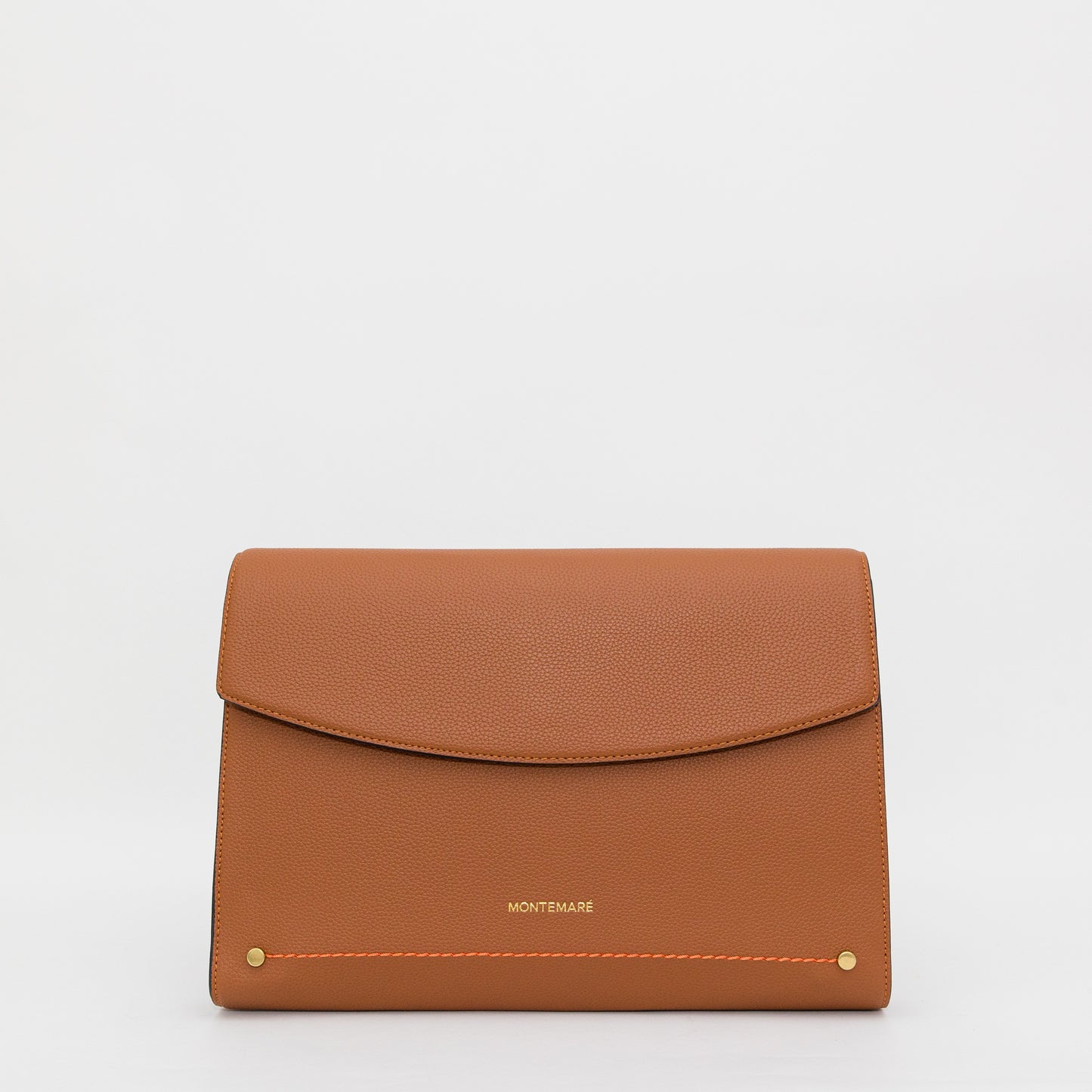Brown leather laptop case with 'Montemare' branding on a white background