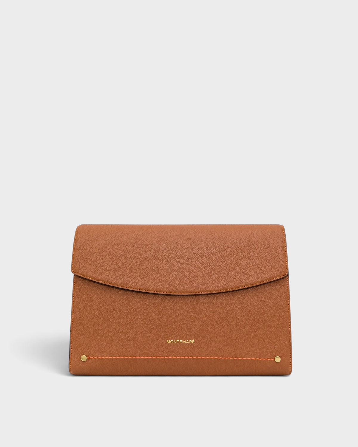 Brown leather laptop case with 'Montemare' branding on a white background
