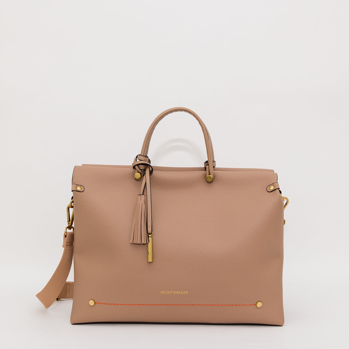 Latte Brown handbag with a tassel on a white background
