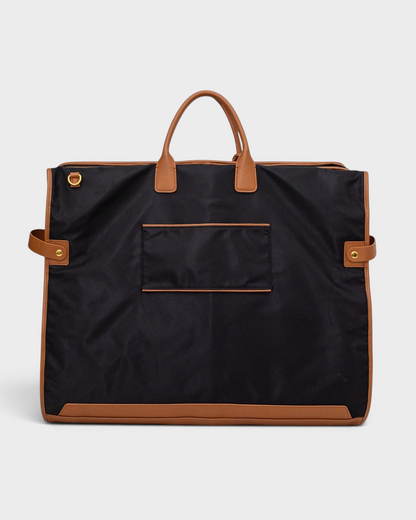 Montemaré Oslo premium black waterproof nylon garment bag with genuine leather trim and top handles
