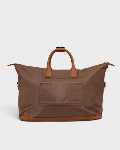 Montemaré Oslo brown waterproof nylon weekender bag with genuine leather trim and top handles