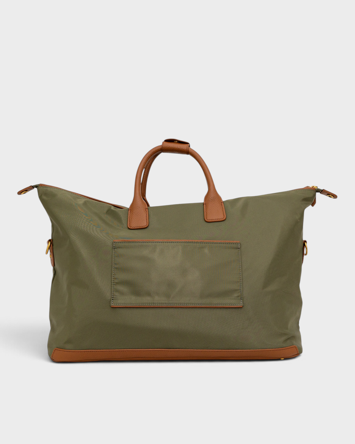 Montemaré Oslo olive green waterproof nylon weekender bag with brown leather trim and carry handles