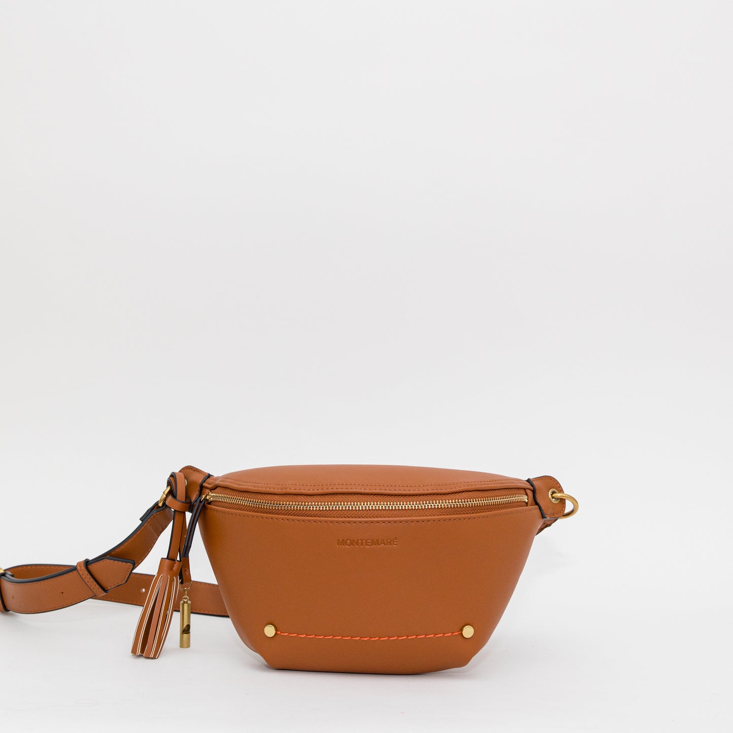 Light brown premium vegan leather sling with whistle tassel on a white background.