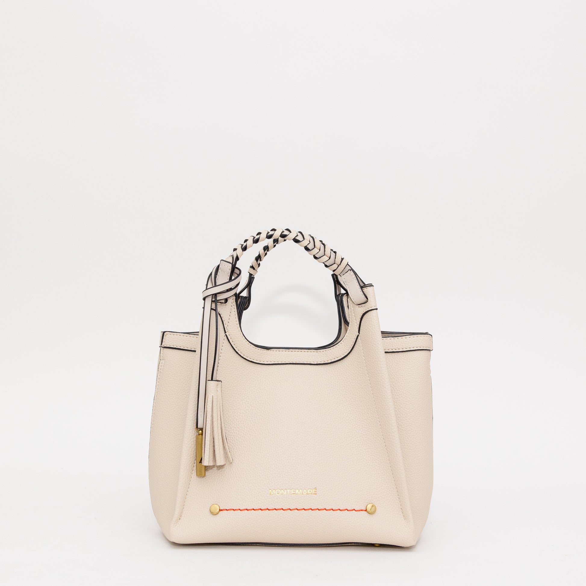 Sedona Crossbody in Ivory with braided handle and made of pebbled vegan leather
