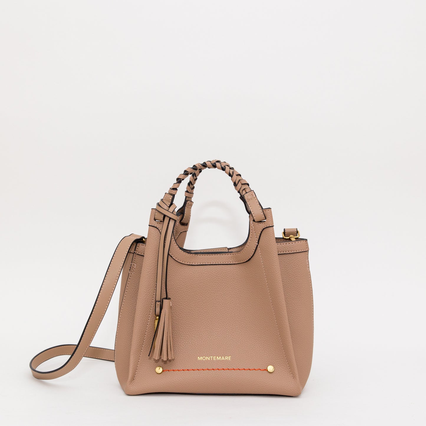 Montemaré Sedona Crossbody in Latte on white background, premium vegan leather