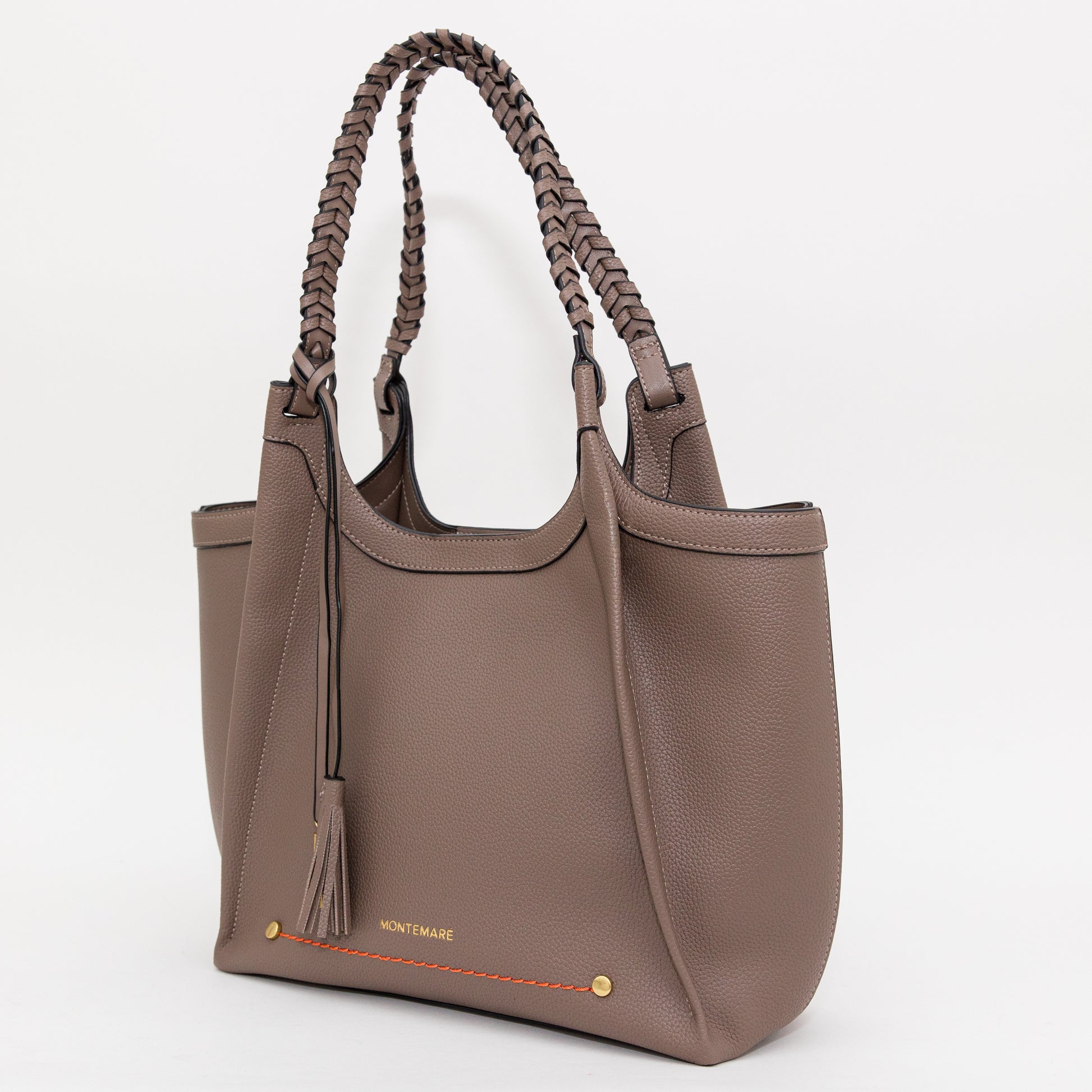 Sedona Tote in Cocoa Bean with braided handle on white background