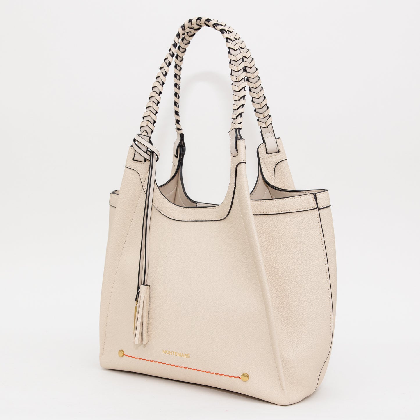 Sedona Tote in Ivory with braided handle and pebbled vegan leather