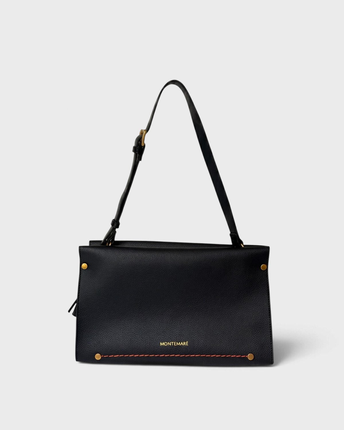 Montemaré Vienna small black pebbled vegan leather shoulder bag with gold hardware and adjustable strap