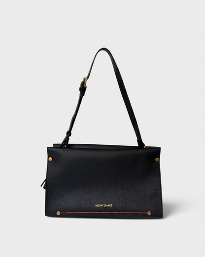 Montemaré Vienna small black pebbled vegan leather shoulder bag with gold hardware and adjustable strap