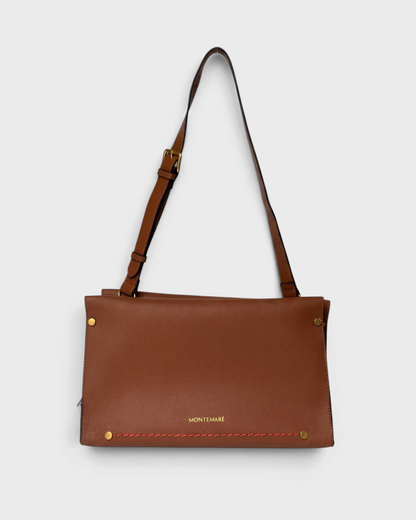 Montemaré Vienna small shoulder bag in brown pebbled vegan leather with adjustable strap and gold hardware